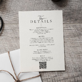 Tarjeta De Recepción Detalles de Boda con Código Qr de Tipografía Moder