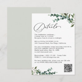 Tarjeta De Recepción Detalles de Boda con Código QR de Verde Botánico E