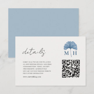 Tarjeta De Recepción Detalles de Boda con Código QR en Azul Polvoriento
