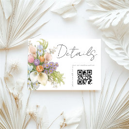 Tarjeta De Recepción Detalles de boda con código QR Floral Blanco
