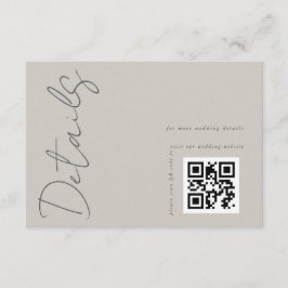 Tarjeta De Recepción Detalles de boda con código QR gris claro moderno