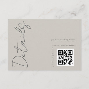 Tarjeta De Recepción Detalles de boda con código QR gris claro moderno