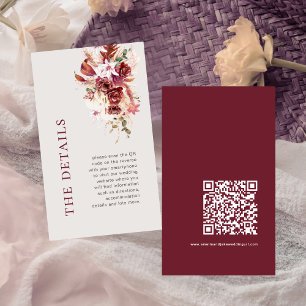 Tarjeta De Recepción Detalles de Boda con Código QR Mini Moderno Burgun