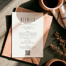 Tarjeta De Recepción Detalles de Boda con Código Qr Minimalista Simple