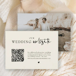 Tarjeta De Recepción Detalles de Boda con Código QR Minimalista y Foto