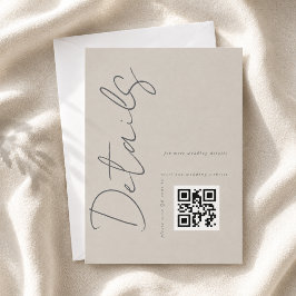 Tarjeta De Recepción Detalles de boda con código QR moderno Gris Taupe