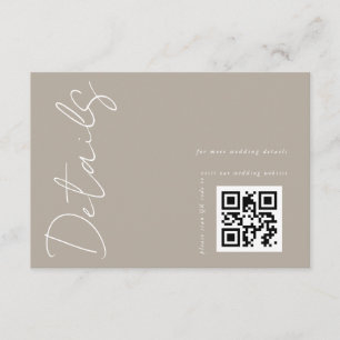 Tarjeta De Recepción Detalles de boda con código QR neutral moderno