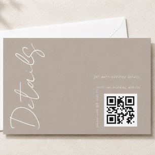 Tarjeta De Recepción Detalles de boda con código QR neutral moderno