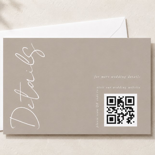 Tarjeta De Recepción Detalles de boda con código QR neutral moderno (Subido por el creador)
