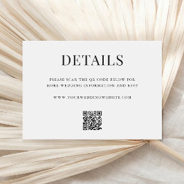 Tarjeta De Recepción Detalles de Boda con Código QR Simple Moderno