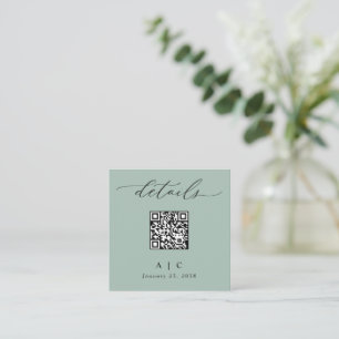 Tarjeta De Recepción Detalles de Boda con Código QR Simple Verde Sage