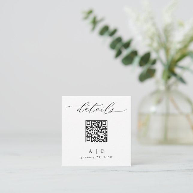 Tarjeta De Recepción Detalles de Boda con Código QR Simple y Elegante (Anverso de pie)