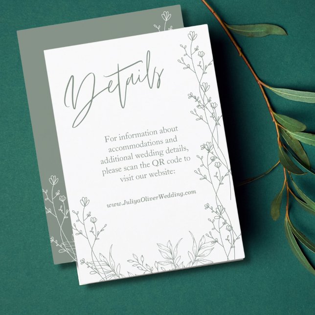 Tarjeta De Recepción Detalles de boda con código QR verde de saga trend (Subido por el creador)