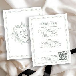 Tarjeta De Recepción Detalles de boda con código QR y monograma de cres