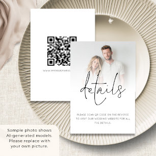Tarjeta De Recepción Detalles de Boda con Código QR y Superposición de 