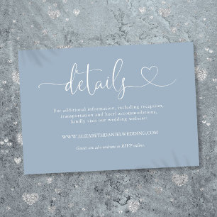 Tarjeta De Recepción Detalles de Boda con Corazón de Escritura Azul Pol