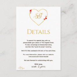 Tarjeta De Recepción Detalles de Boda con Corazones Rojos y Monograma D