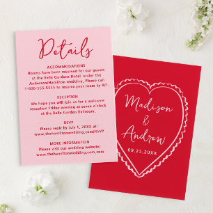 Tarjeta De Recepción Detalles de Boda con Corazones Rosados y Rojos Cap