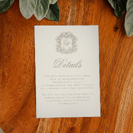 Tarjeta De Recepción Detalles de Boda con Cresta de Monograma de Marfil