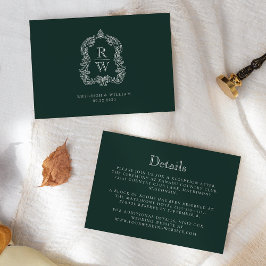 Tarjeta De Recepción Detalles de Boda con Cresta de Monograma Verde Bos