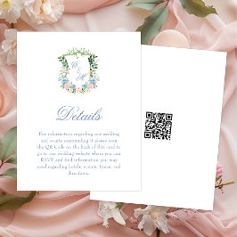 Tarjeta De Recepción Detalles de Boda con Cresta Floral Azul Polvo