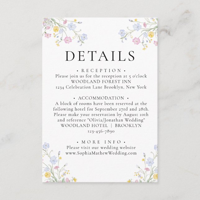 Tarjeta De Recepción Detalles de Boda con Cresta Floral Rococó Capricho (Anverso)