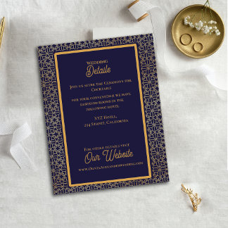 Tarjeta De Recepción Detalles de Boda con Diseño Intrincado de Oro Azul