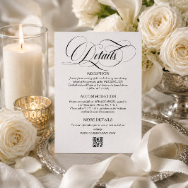 Tarjeta De Recepción Detalles de boda con elegante escritura en blanco 