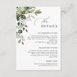Tarjeta De Recepción Detalles de Boda con Elegante Escritura y Verde de