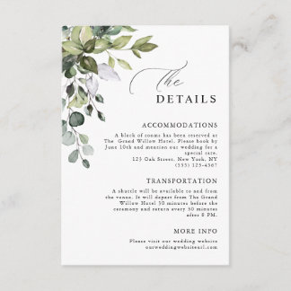 Tarjeta De Recepción Detalles de Boda con Elegante Escritura y Verde de