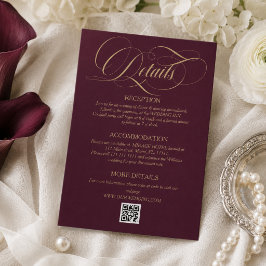 Tarjeta De Recepción Detalles de boda con elegante letra roja vino