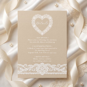 Tarjeta De Recepción Detalles de Boda con Encaje Vintage