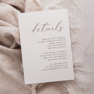 Tarjeta De Recepción Detalles de Boda con Escritura Burgundy Elegante y
