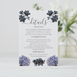 Tarjeta De Recepción Detalles de Boda con Escritura Clásica Floral Negr