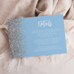 Tarjeta De Recepción Detalles de Boda con Escritura Glitter Plateado Ba