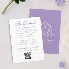 Tarjeta De Recepción Detalles de Boda con Escudo Floral de Lavanda Eleg