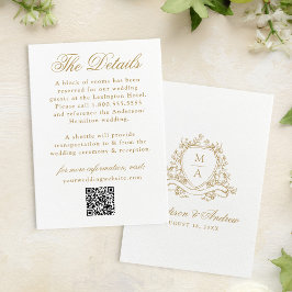 Tarjeta De Recepción Detalles de Boda con Escudo Floral Dorado Elegante