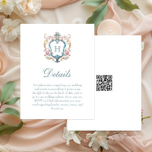 Tarjeta De Recepción Detalles de Boda con Escudo Floral Monogramado Vin