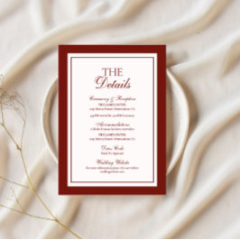 Tarjeta De Recepción Detalles de Boda con Estilo Old Money de Borgoña E