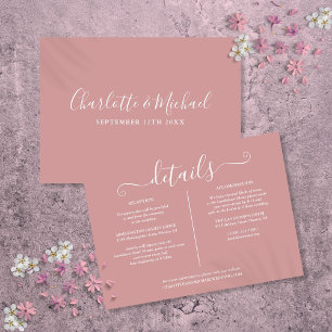 Tarjeta De Recepción Detalles de Boda con Firma Rosa Polvoriento Inform