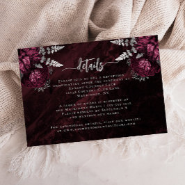 Tarjeta De Recepción Detalles de Boda con Floral Script Burgundy Plata