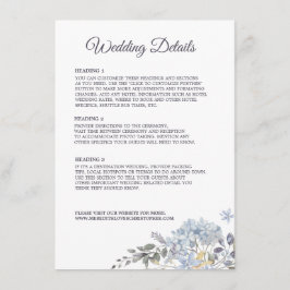 Tarjeta De Recepción Detalles de Boda con Florales Azules Polvorientos