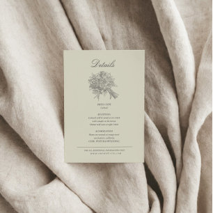 Tarjeta De Recepción Detalles de Boda con Florales Dibujados Vintage