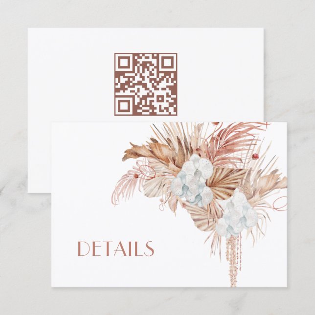 Tarjeta De Recepción Detalles de Boda con Flores Acuarela Boho (Anverso / Reverso)