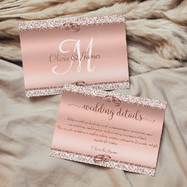 Tarjeta De Recepción Detalles de Boda con Glitter Damask de Oro Rosa