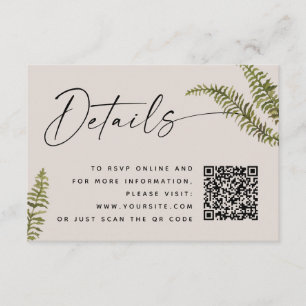 Tarjeta De Recepción Detalles de Boda con Helechos en Tono Taupe Suave