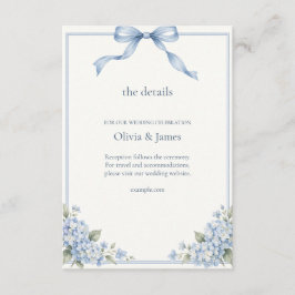Tarjeta De Recepción Detalles de Boda con Hortensias Azules