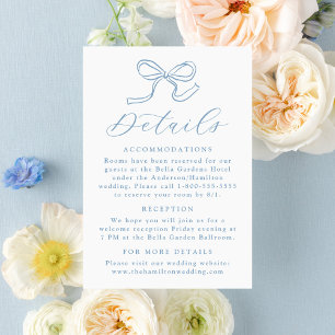 Tarjeta De Recepción Detalles de Boda con Lazo Azul Elegante