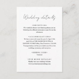 Tarjeta De Recepción Detalles de Boda con Letra a Mano Minimalista Chic