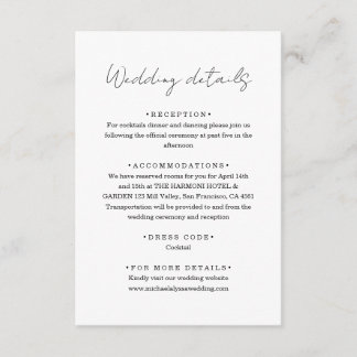 Tarjeta De Recepción Detalles de Boda con Letra a Mano Minimalista Chic